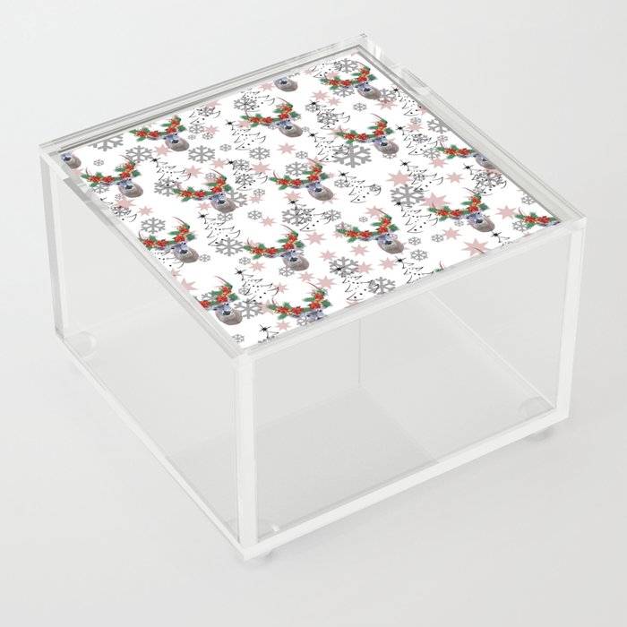 Merry Christmas Reindeer Flower Tree pattern Design Acrylic Box