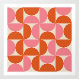 Minimalist Geometric Mid century modern abstract half circles pattern in pink and orange Art Print