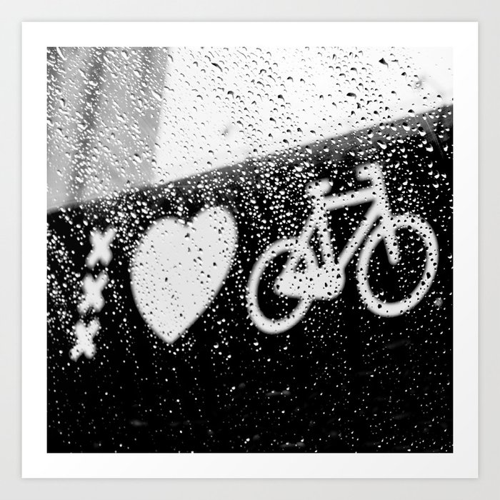 xxx Heart Bike Under The Rain Photography Black and White Amsterdam Europe Art Print