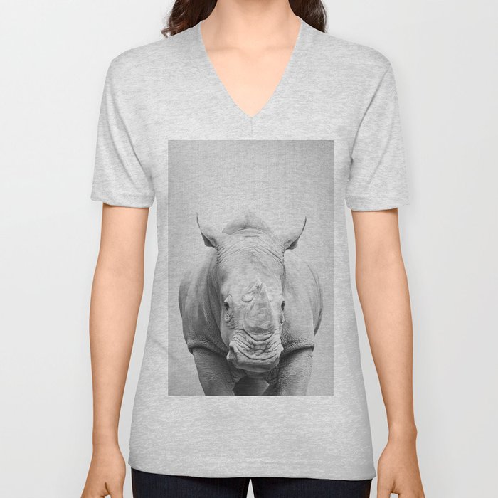 Rhino 2 - Black & White V Neck T Shirt
