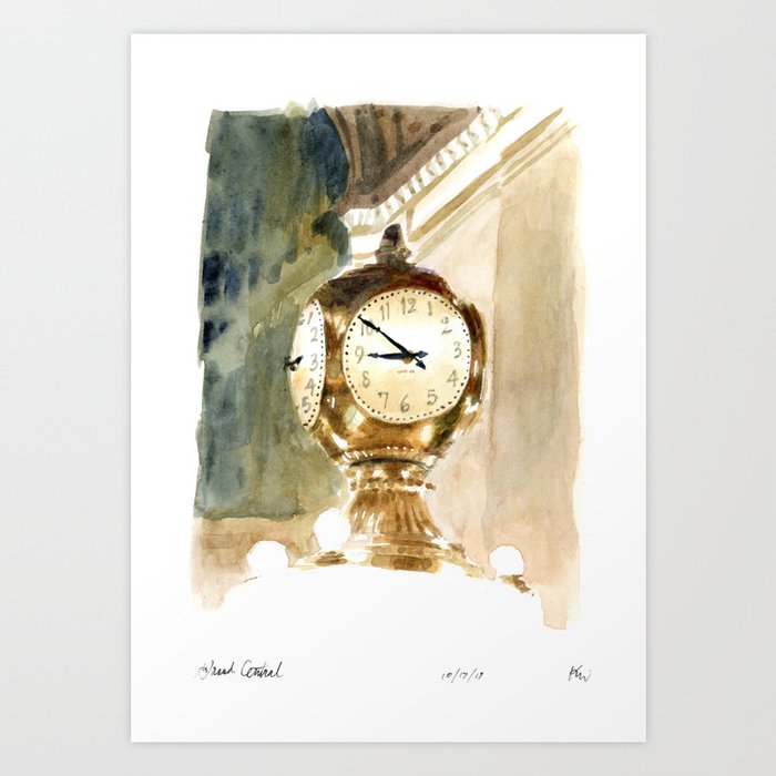 Grand Central Station Clock Art Print by Rambling Sketcher Society6