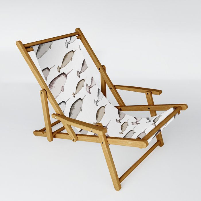 Narwhal Whales - Narwhal Whale Pattern Watercolor Illustration White Sling Chair