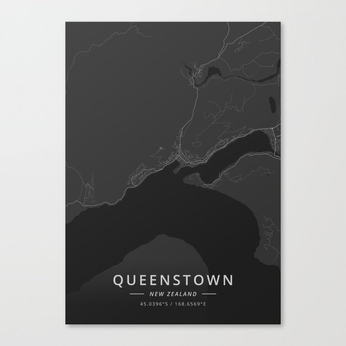 Queenstown, New Zealand Dark Map Canvas Print by Designer Map Art