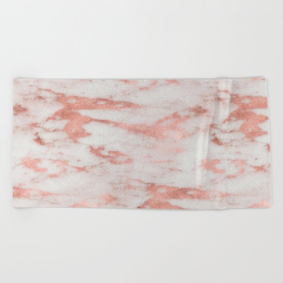 White Marble with Rose Gold Foil Beach Towel
