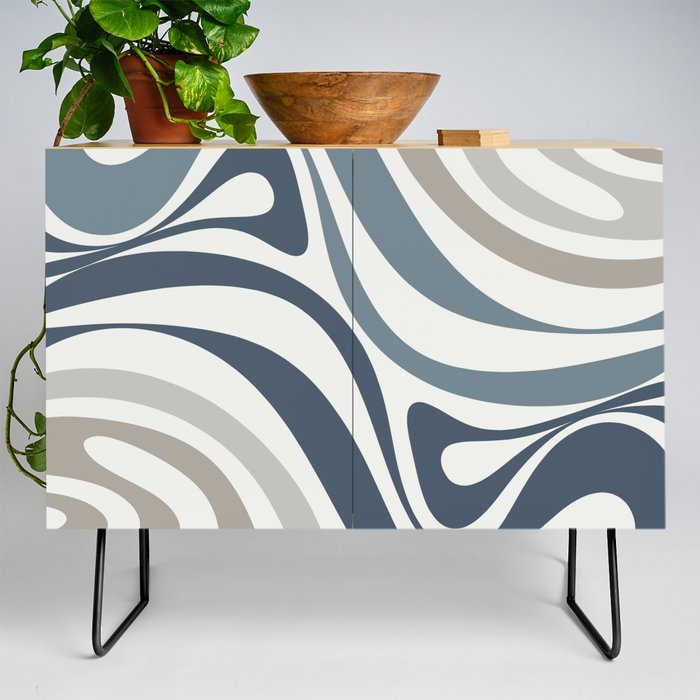 New Groove Retro Swirl Abstract Pattern in Neutral Blue Grey Credenza