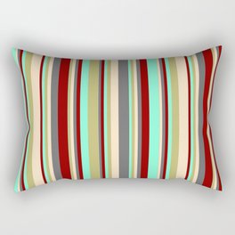 [ Thumbnail: Aquamarine, Dark Khaki, Bisque, Dim Gray & Dark Red Colored Striped/Lined Pattern Rectangular Pillow ]