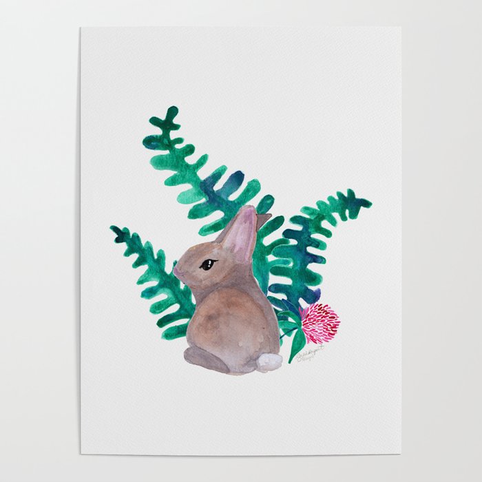 Spring Rabbits with Gold Clover Poster