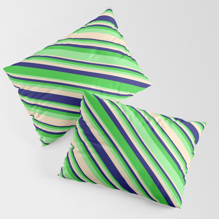 Lime Green, Light Green, Bisque, and Midnight Blue Colored Lined Pattern Pillow Sham
