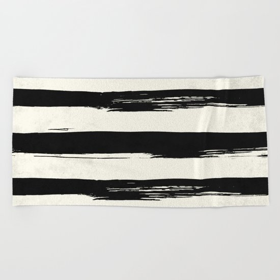 Tribal Paint Stripes Black and Cream Beach Towel