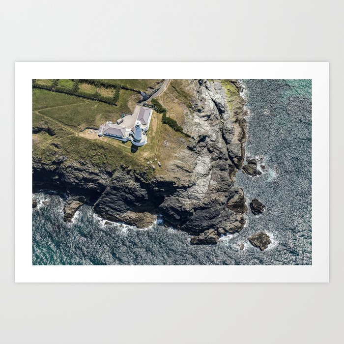 Aerial views over Trevose Lighthouse, Cornwall Art Print