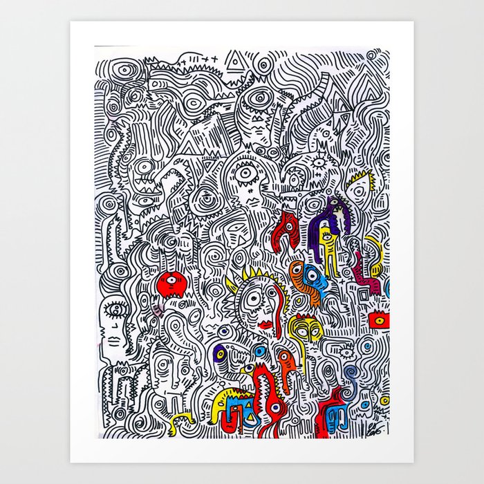 Pattern Doddle Hand Drawn  Black and White Colors Street Art Art Print