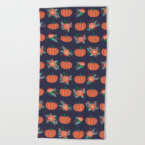 Pumpkin florals cute pattern pillow home decor dorm college seasonal fall autumn Beach Towel