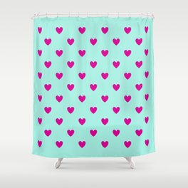 Sweet Hearts - magenta on seafoam Shower Curtain