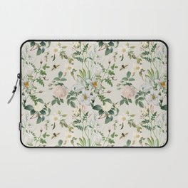 White Flowers Garden - Vintage Floral Botanical illustration collage at Alabaster pale color  Laptop Sleeve