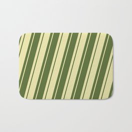 [ Thumbnail: Dark Olive Green & Pale Goldenrod Colored Pattern of Stripes Bath Mat ]