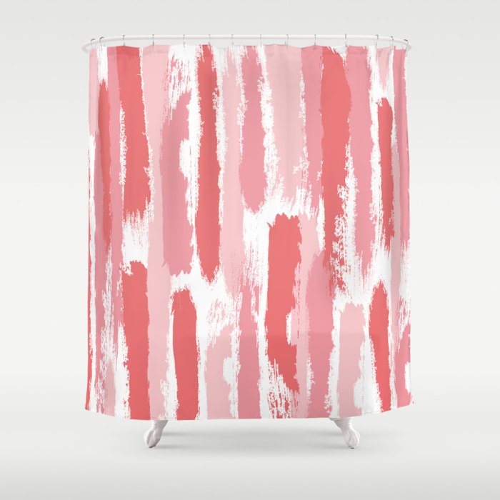 Brushstrokes Stripes Pattern Pink, Rose, Coral, Peach Shower Curtain