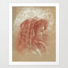 Portrait of a young girl (2) Art Print | Mutedpalettes, Profile, 1800, White, 19Century, Face, Sketch, Vintage, Oldstyle, Portrait 