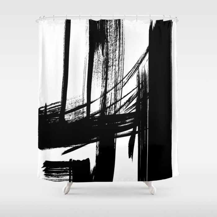 Black Abstract Brush Strokes nr 7 Shower Curtain