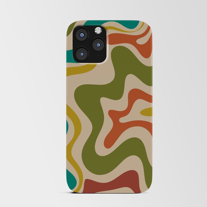 Liquid Swirl Retro Abstract Pattern in Mid Mod Colours on Beige iPhone Card Case