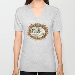 Sleeping Arctic Fox V Neck T Shirt