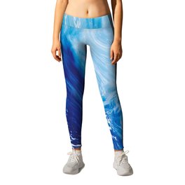 Osea Leggings | Curated, White, Abstract, Blue, Graphicdesign, Fluid, Popart, Digital, Sea, Wave 
