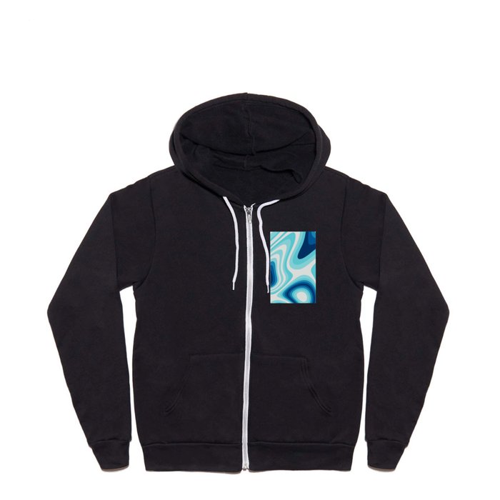 Blue and Cyan Abstract Liquid Grooves  Full Zip Hoodie
