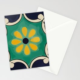 Navy flower retro frame mexican talavera tile home decor Stationery Card