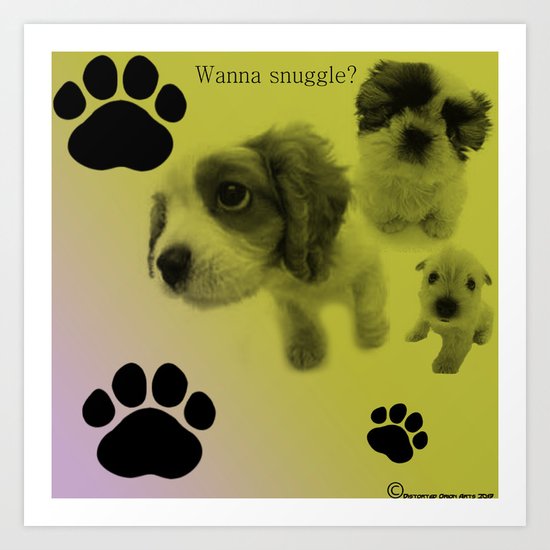 Puppy Snuggle Pillow Art Print