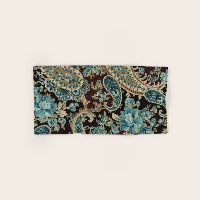 Brown Turquoise Paisley Floral Hand & Bath Towel by Guy Blank Society6