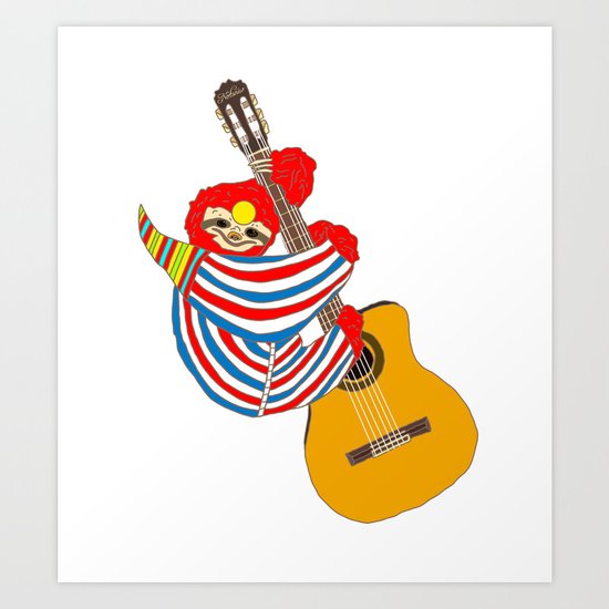 Bowie Sloth Vintage Guitar Art Print