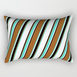 [ Thumbnail: Brown, Turquoise, White, and Black Colored Lines/Stripes Pattern Rectangular Pillow ]