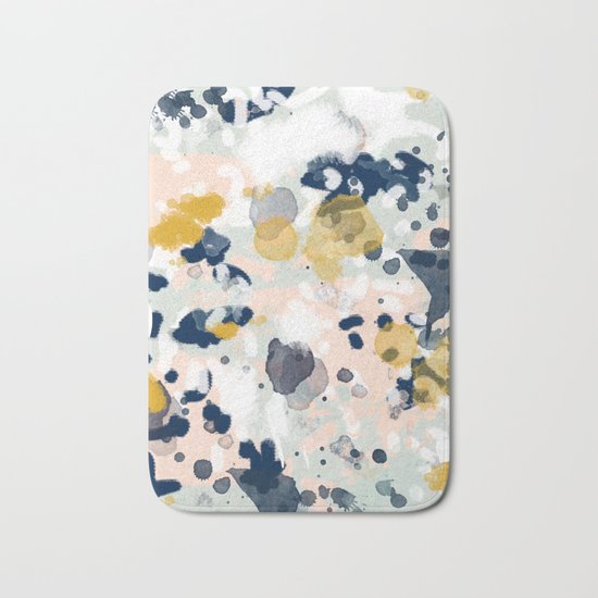 Noel - navy mint gold painted abstract brushstrokes minimal modern canvas art painting Bath Mat