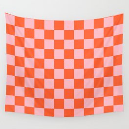 Checker Pattern 351 Orange and Pink Wall Tapestry