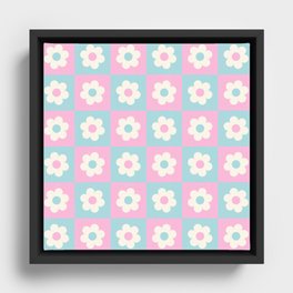 Checkered Daisies in Pink and Blue Framed Canvas