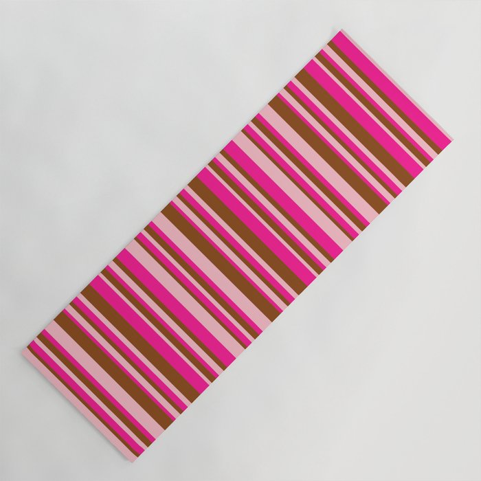Deep Pink, Brown & Pink Colored Striped Pattern Yoga Mat