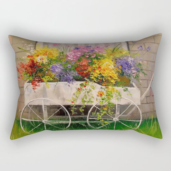 Old wagon with flowers Rectangular Pillow