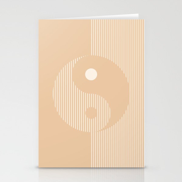 Geometric Lines Ying and Yang III in Beige Shades Stationery Cards