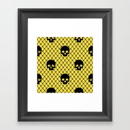 Black skulls Lace Gothic Pattern on Sunshine Yellow Framed Art Print