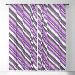[ Thumbnail: Orchid, Indigo, White, and Black Colored Stripes/Lines Pattern Sheer Curtain ]