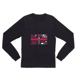 Vintage Union Jack UK Flag with London Decoration Long Sleeve T Shirt