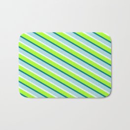 [ Thumbnail: Light Green, Teal, Powder Blue & Mint Cream Colored Stripes/Lines Pattern Bath Mat ]