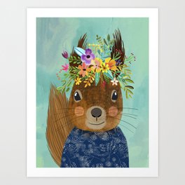 Squirrel with floral crown Art Print