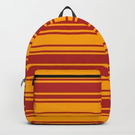 [ Thumbnail: Red & Orange Colored Lined/Striped Pattern Backpack ]