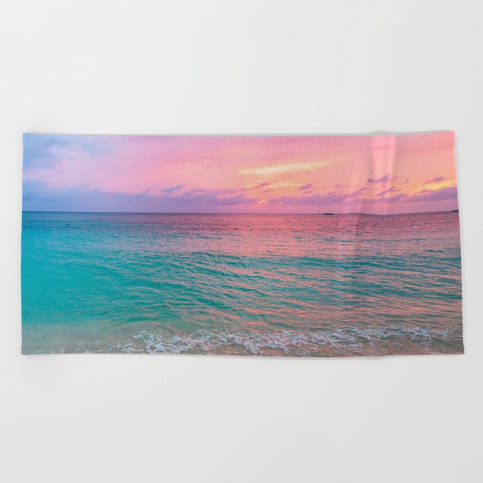 Aerial Photography Beautiful: Turquoise Sunset Relaxing, Peaceful, Coastal Seashore Beach Towel
