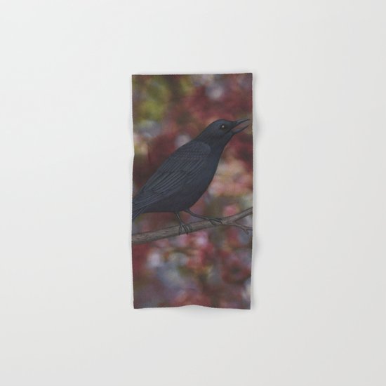crow on a branch bokeh Hand & Bath Towel