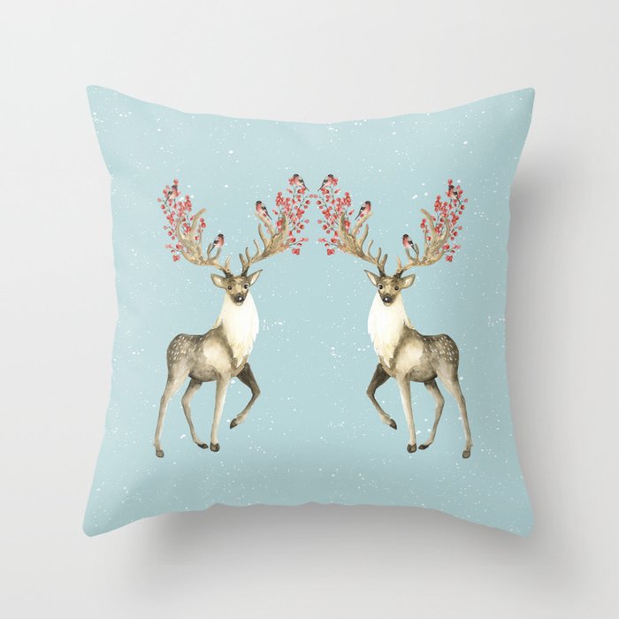 Deers With Birds #society6 #buyart Throw Pillow