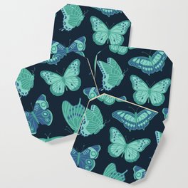 Texas Butterflies – Green and Blue on Navy Pattern Coaster