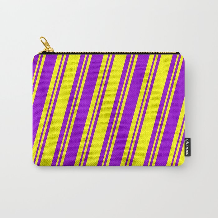 Yellow & Dark Violet Colored Lined Pattern Carry-All Pouch