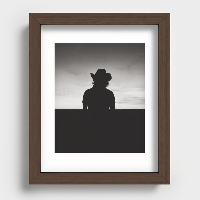 Cowboy Dark Silhouette Recessed Framed Print