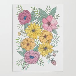 Floral Bouquet No.1 - Orange, Yellow, Pink, Purple Poster